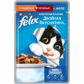 Влажный корм Felix Аппетитные кусочки Двойная вкуснятина для кошек с индейкой и печенью в желе, 85 г