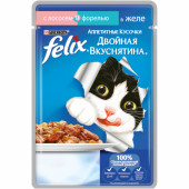 Влажный корм Felix Аппетитные кусочки Двойная вкуснятина для кошек с лососем и форелью в желе, 85 г