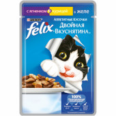 Влажный корм Felix Аппетитные кусочки Двойная вкуснятина для кошек с ягненком и курицей в желе,  85 г