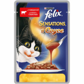 Влажный корм Felix Sensations для кошек c говядиной в соусе с томатами,  85 г