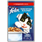 Влажный корм Felix Аппетитные кусочки для кошек с говядиной в желе, 85 г