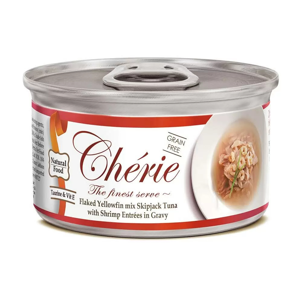 Cherie 80г смесь из ломтиков тунца с цельными креветками в подливе 600357-0
