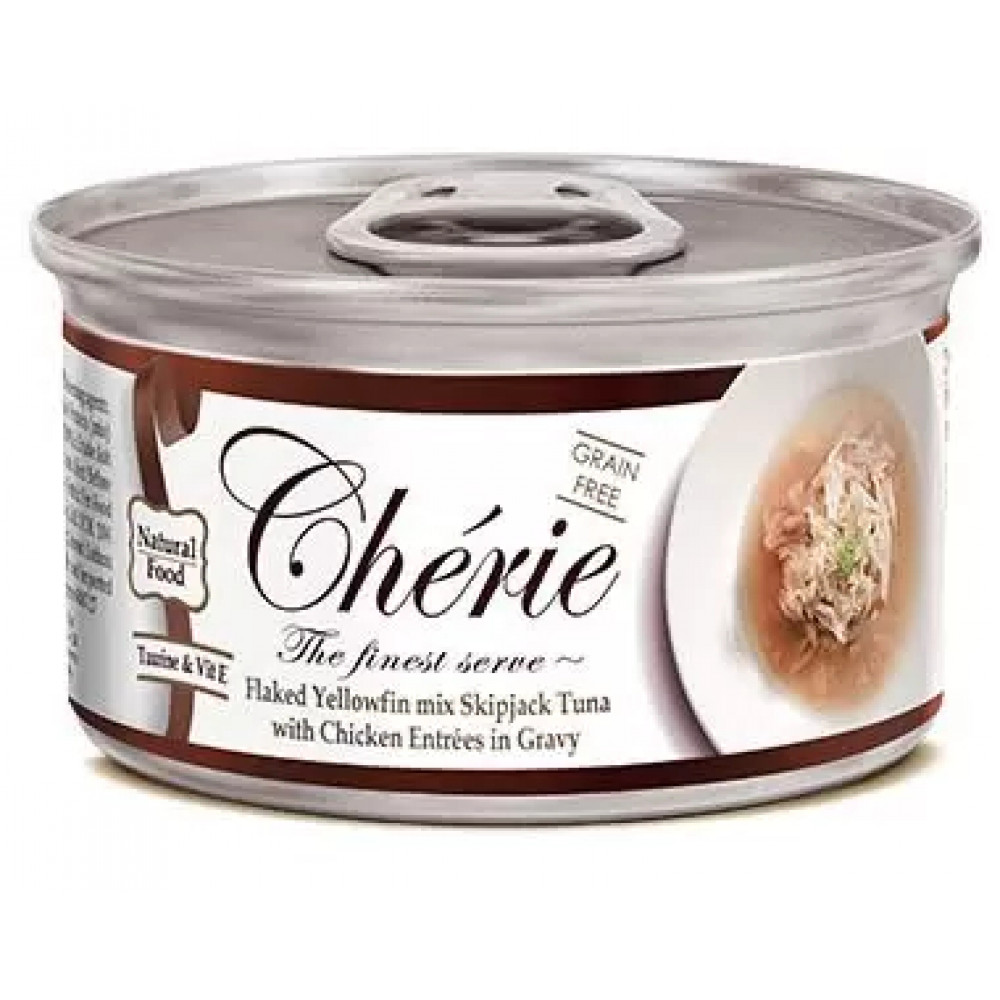 Cherie 80г смесь из ломтиков тунца с кусочками курицы в подливе 600340-0