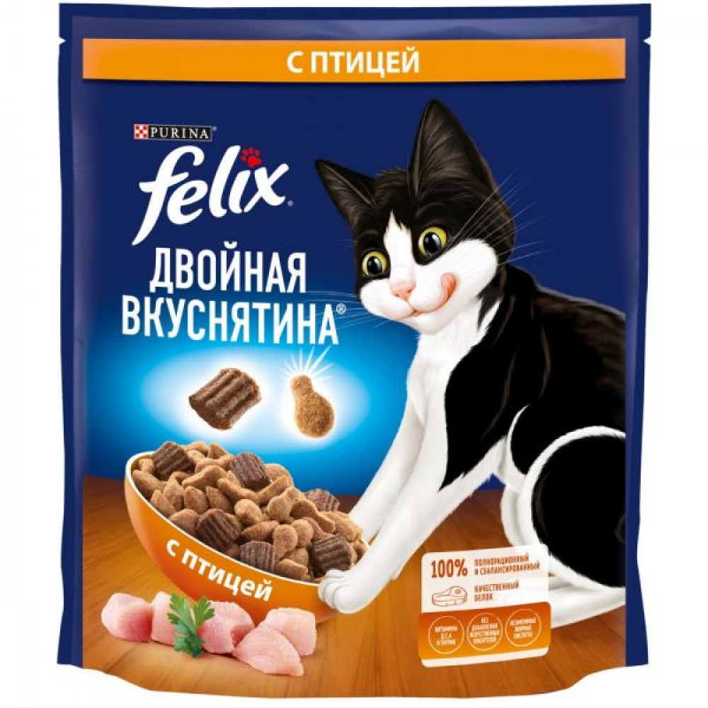 Felix 600 г Двойная Вкуснятина сухой корм для кошек с птицей-0