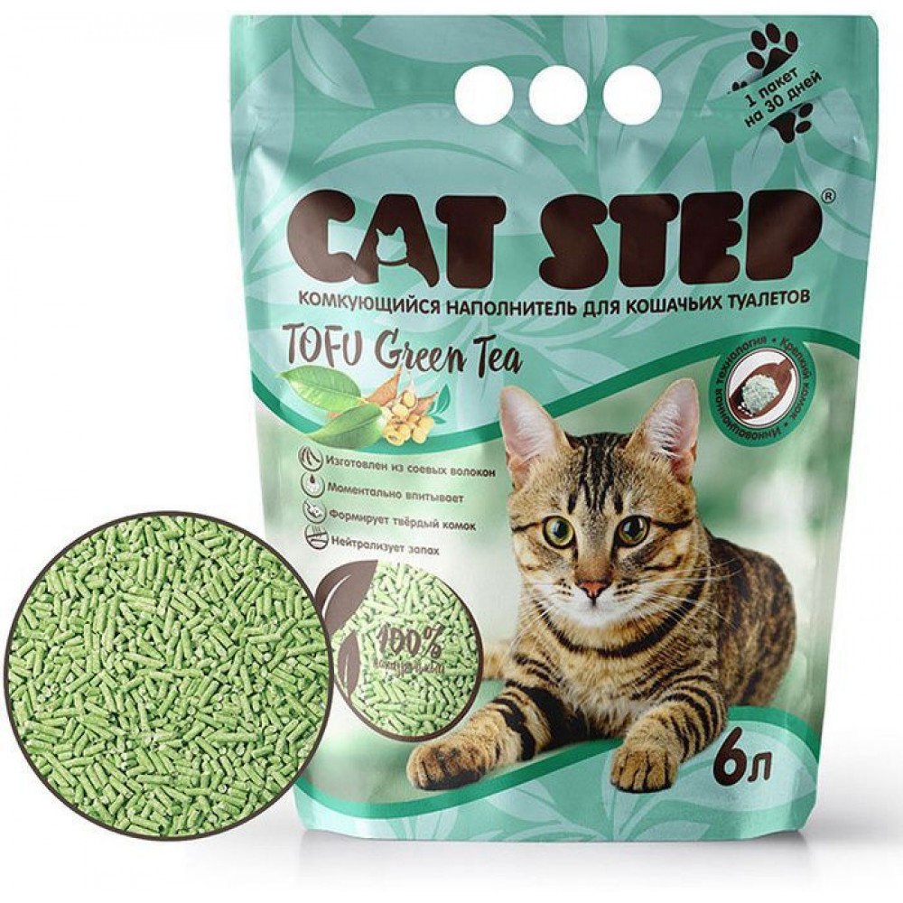 Наполнитель CAT STEP Tofu Green Tea 6л комкующийся-0