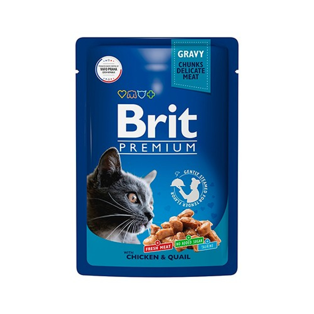 Brit 85г для кошек цыпленок с перепелкой в соусе 048915-0