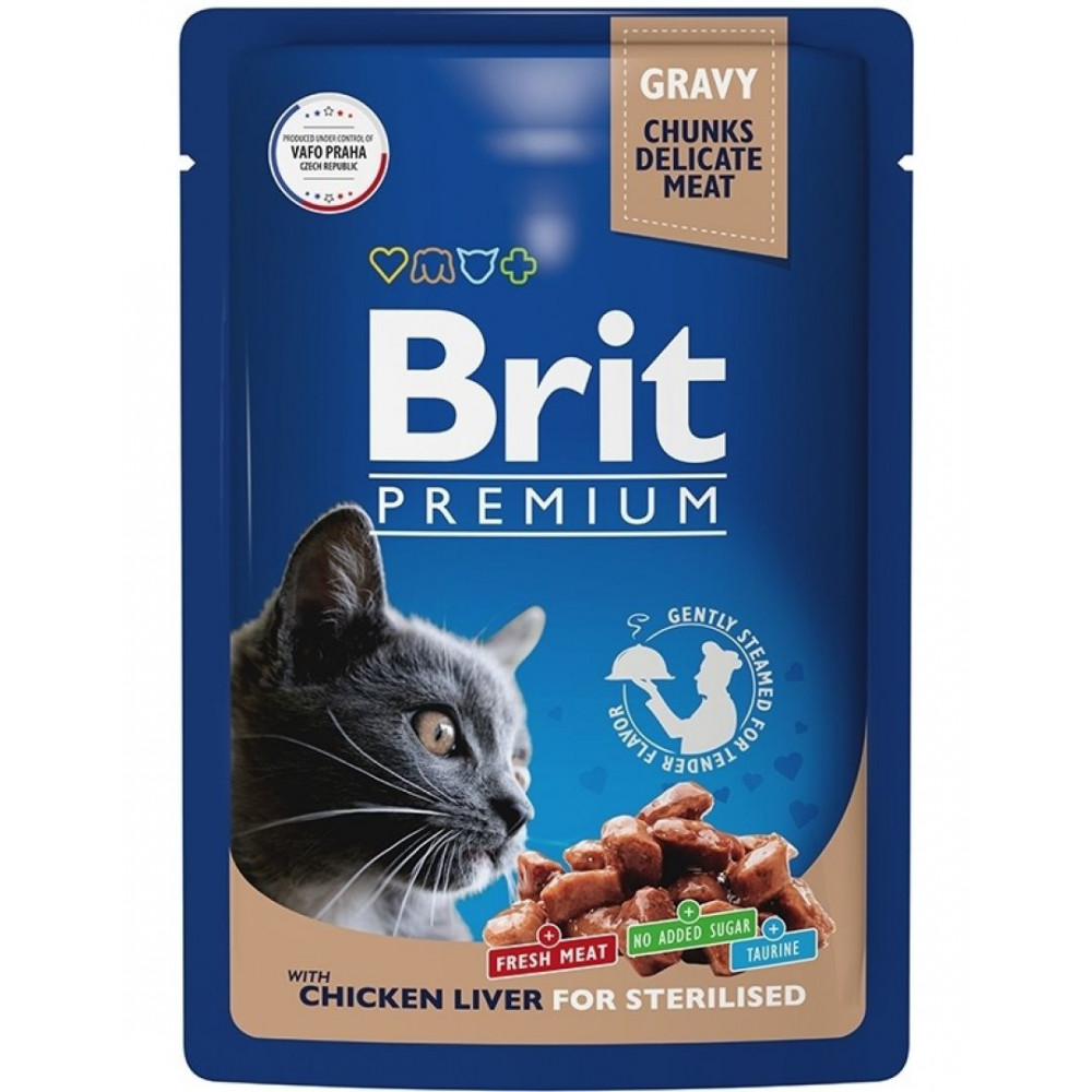 Brit 85г для кошек стерилизованных куринная печень в соусе 048885-0