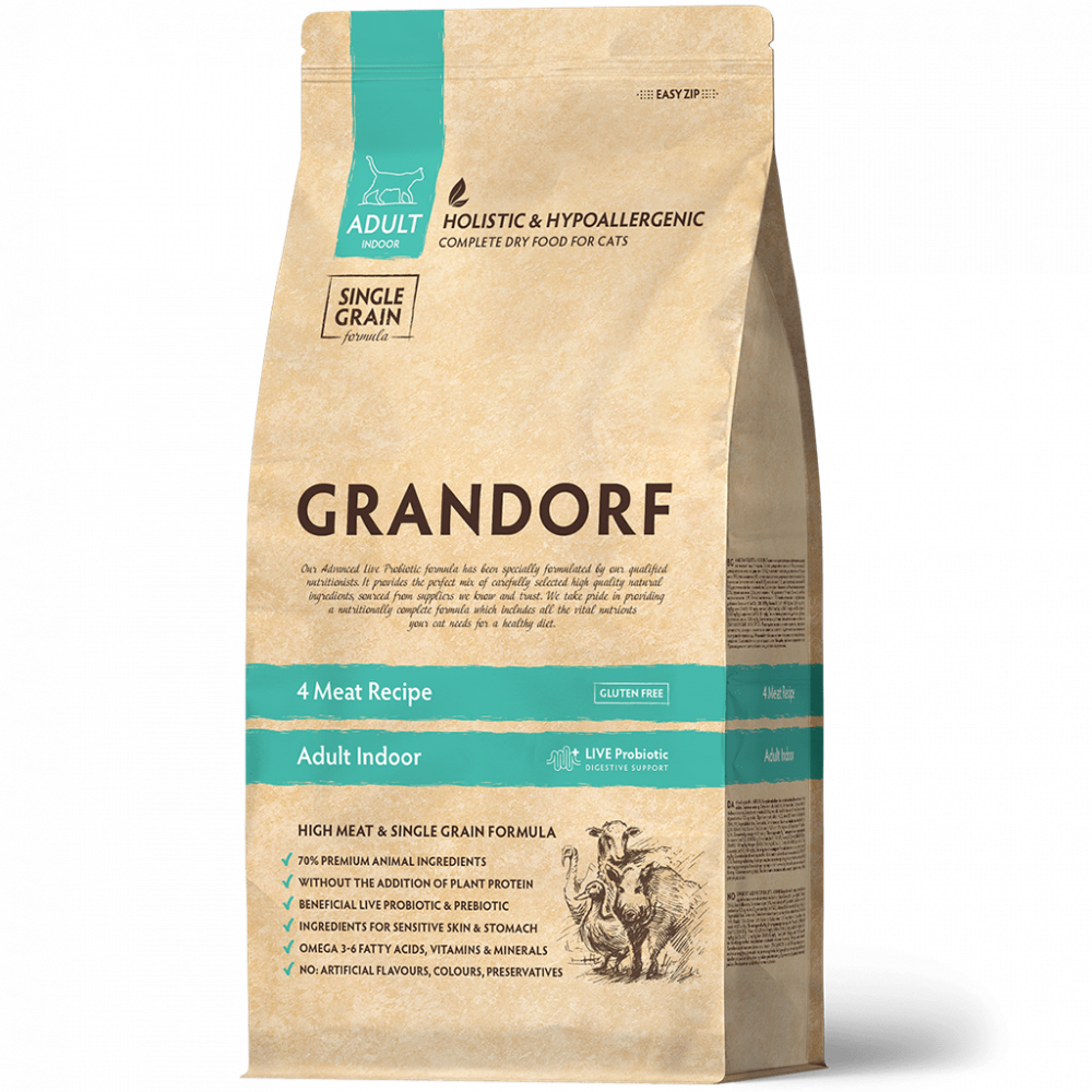 Grandorf для кошек 2кг 4 мяса с пробиотиками indoor 851287-0