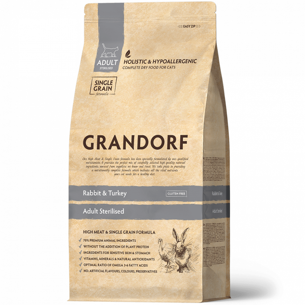 Grandorf для кошек 400г для стерилизованных с кроликом и индейкой 851232-0