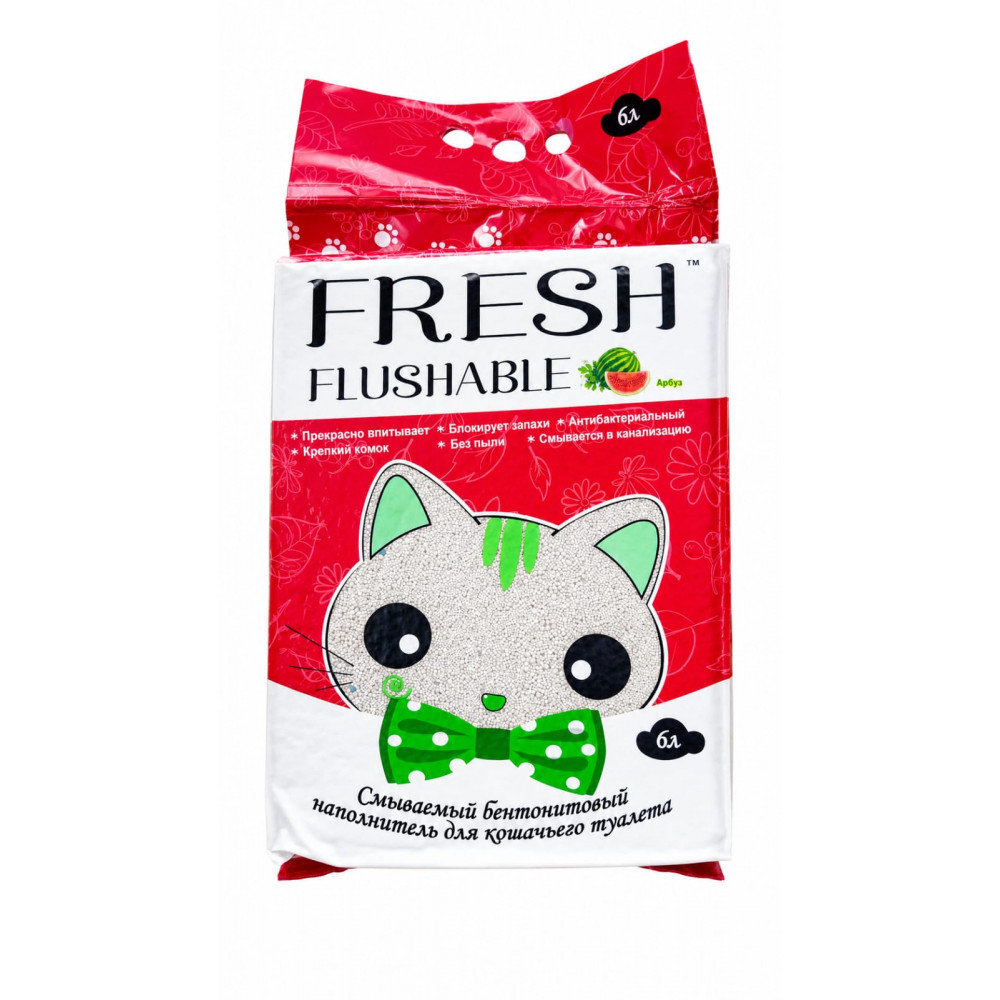 Наполнитель FRESH Scent 6 л смывающийся в унитаз, комкующийся арбуз-0