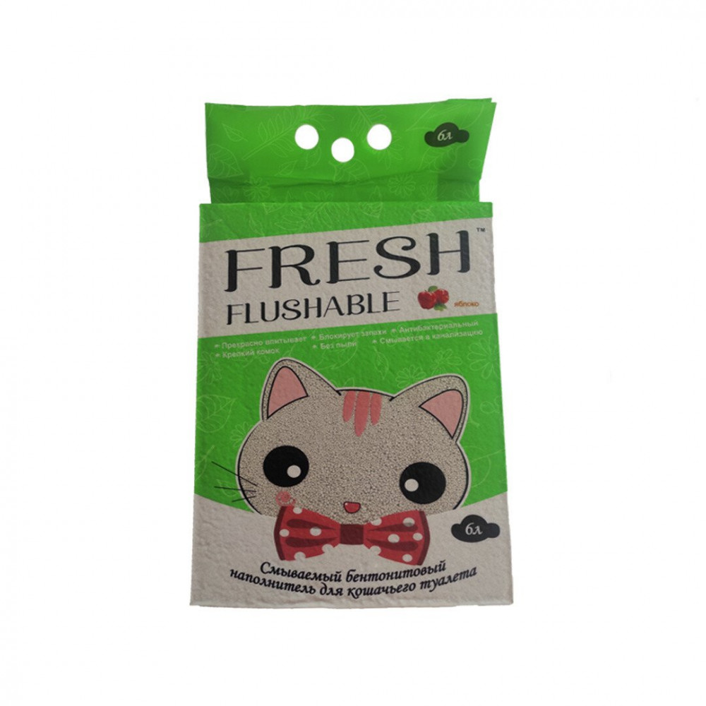 Наполнитель FRESH Scent 6 л смывающийся в унитаз, комкующийся яблоко -0