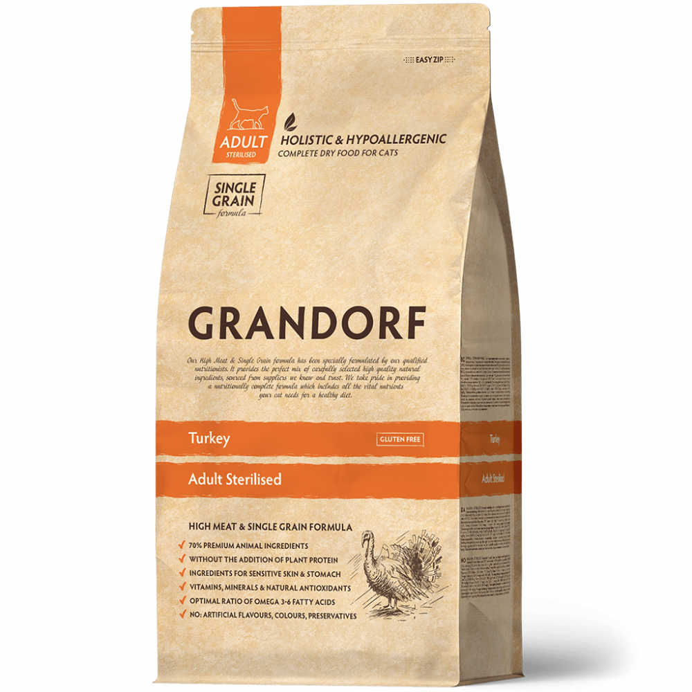 Grandorf для кошек 400 г для стерилизованных с индейкой 851317-0