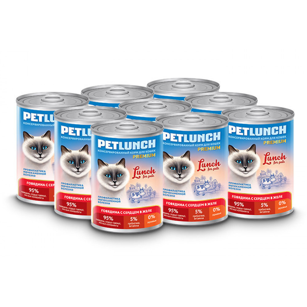 Petlunch для кошек 400г жб говядина с сердцем в желе-0