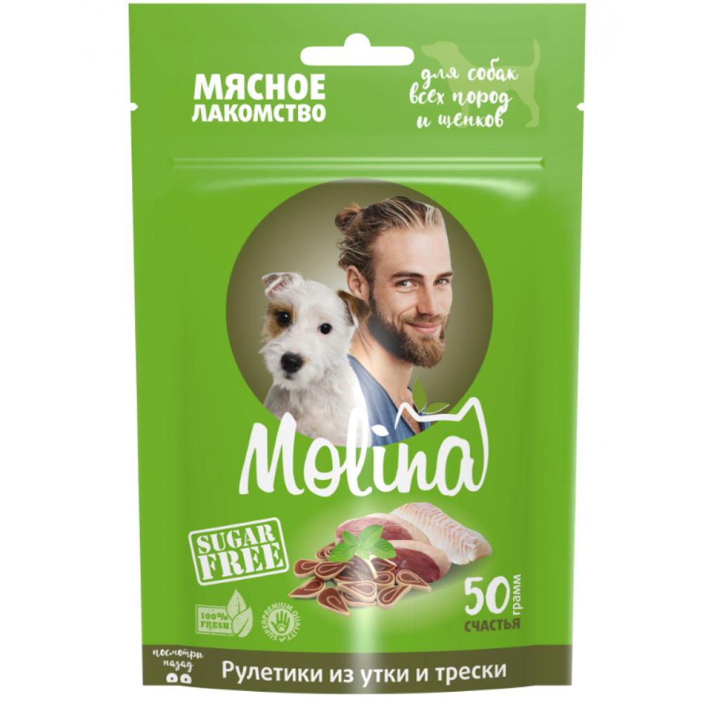 Molina мясное лакомство рулетики из утки и трески 50г 044955-0
